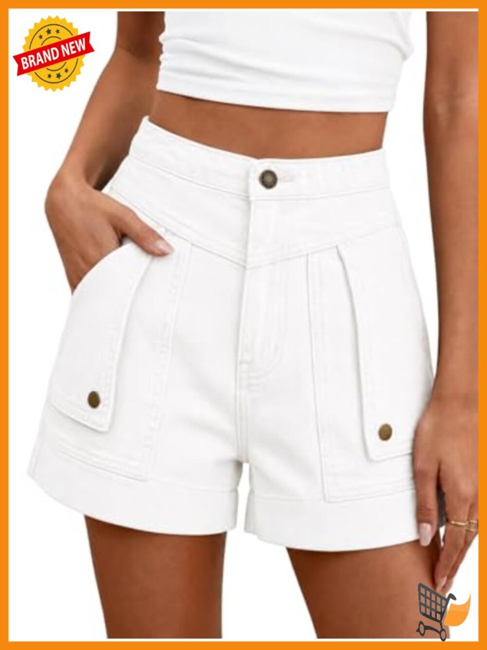 Baggy High Waisted Jean Shorts with Cargo Pockets Summer